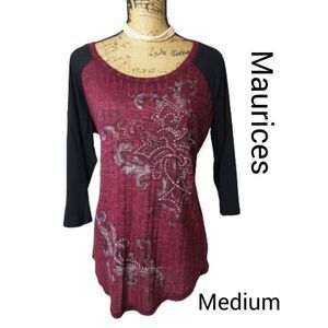 Women's Long Sleeve Studded Cross Embellishment Shirt Maurices M